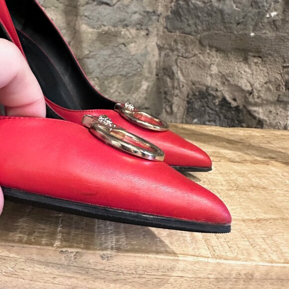 Versace Red Leather Medusa Door Knocker Pumps - Picture 6 of 13